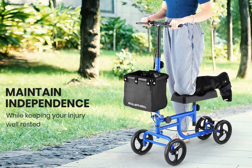 EQUIPMED Knee Walker Scooter Folding Mobility Alternative to Crutches Wheelchair
