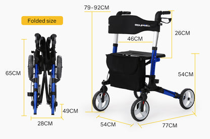 EQUIPMED Rollator Walking Frame Walker Foldable Seat Mobility Aid Aluminium Blue