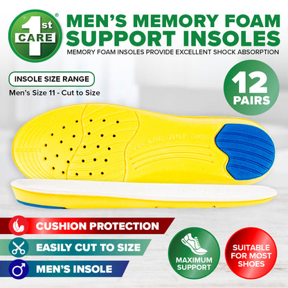 1st Care 12 Pairs 3D Men's Memory Foam Insoles Flexible Maximum Support