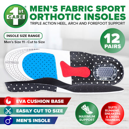 1st Care 12 Pairs Men's 3D Orthotic Sports Insole Heel Arch Forefoot Support