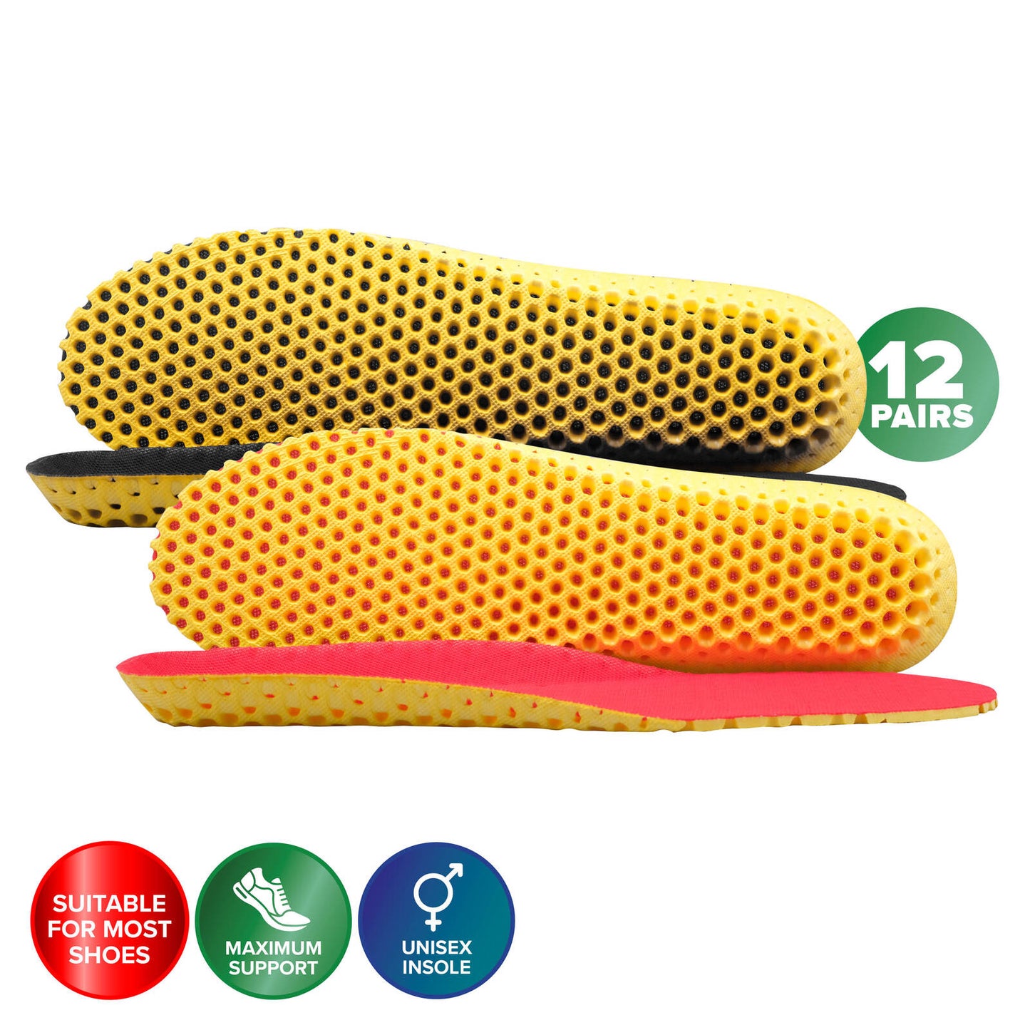 1st Care 12 Pairs Unisex Honeycomb Design Sport Insoles Maximum Support